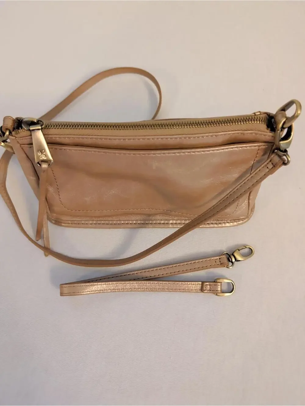 Hobo Small Gold Genuine Leather Crossbody Bag 2 Strap Options